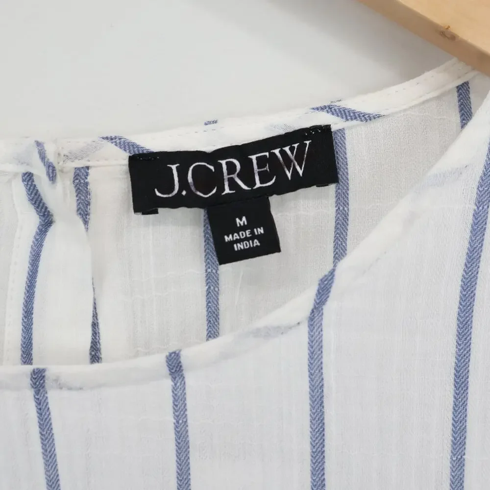 J.Crew Puff Sleeve Stripe Sheer Gauze Ivory Top Size Medium NWT